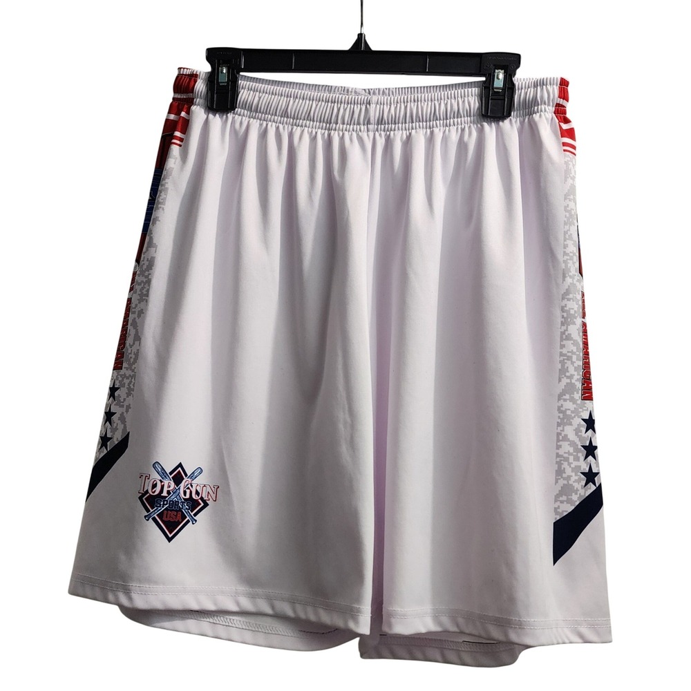 Top Gun Sports USA Shorts Athletic Baseball White Red‎ Blue Mens AL